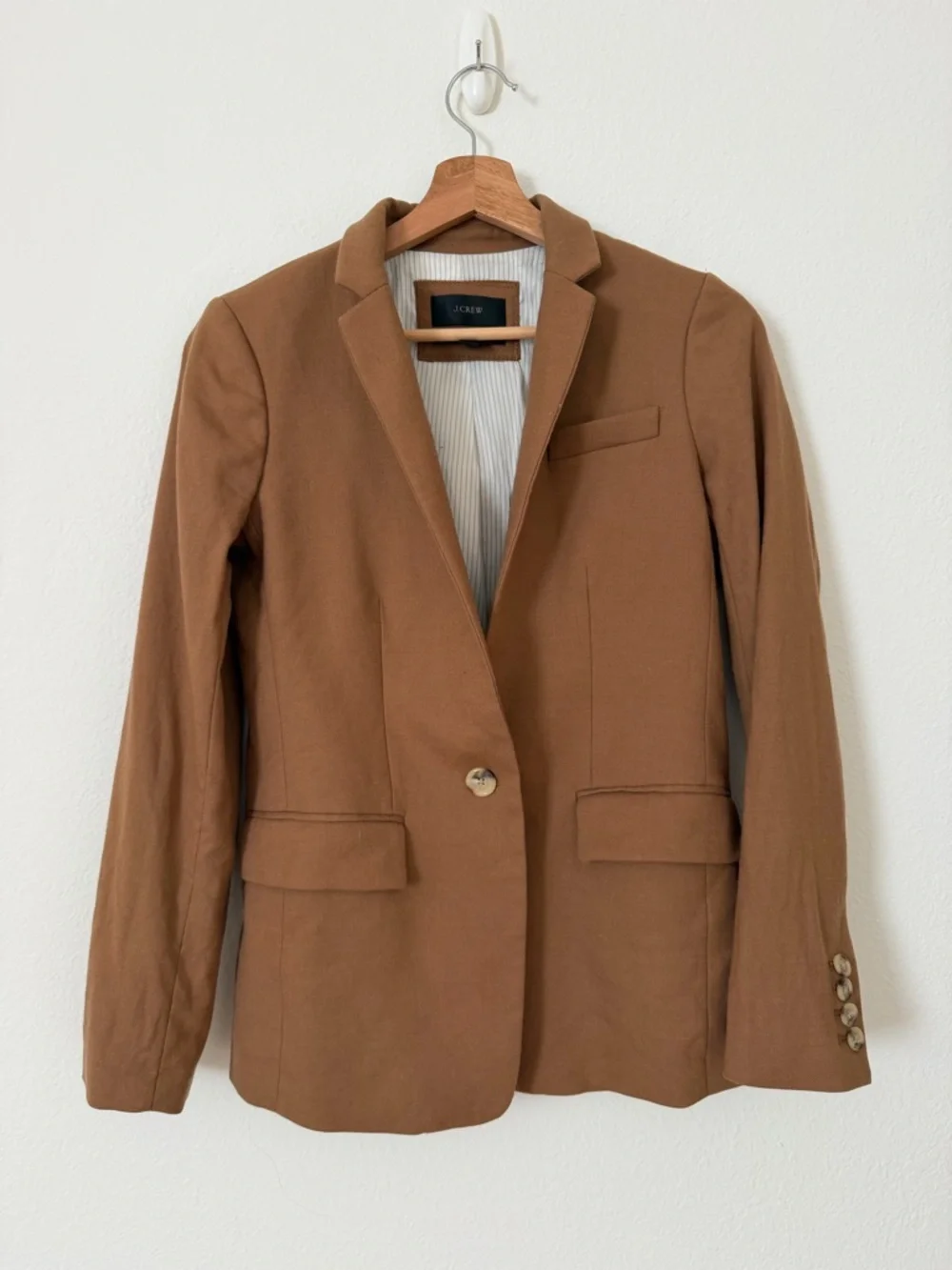 J. Crew Regent Wool Stretch Blazer Camel Brown Tan B0323 Size 0 Office Neutral